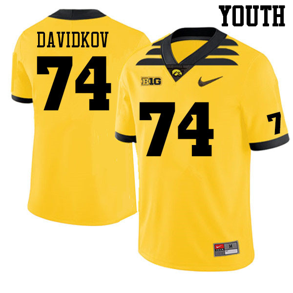 Youth #74 David Davidkov Iowa Hawkeyes College Football Jerseys Sale-Gold